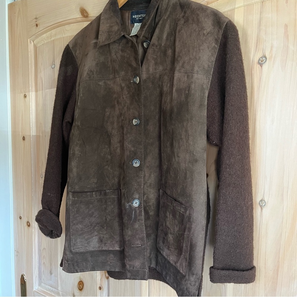 Hechter Suede Wool Jacket Mens Medium Brown Car Coat Barn Chore Jacket​